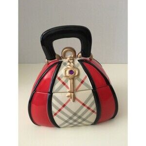 DAVID'S COOKIES  RED CERAMIC  PURSE COLLECTIBLE JAR